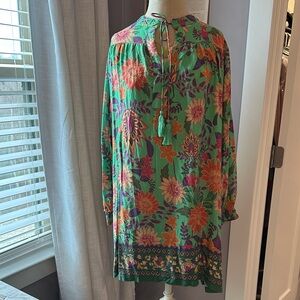 Natural Life Green Floral Tunic Dress with Tassel Tie